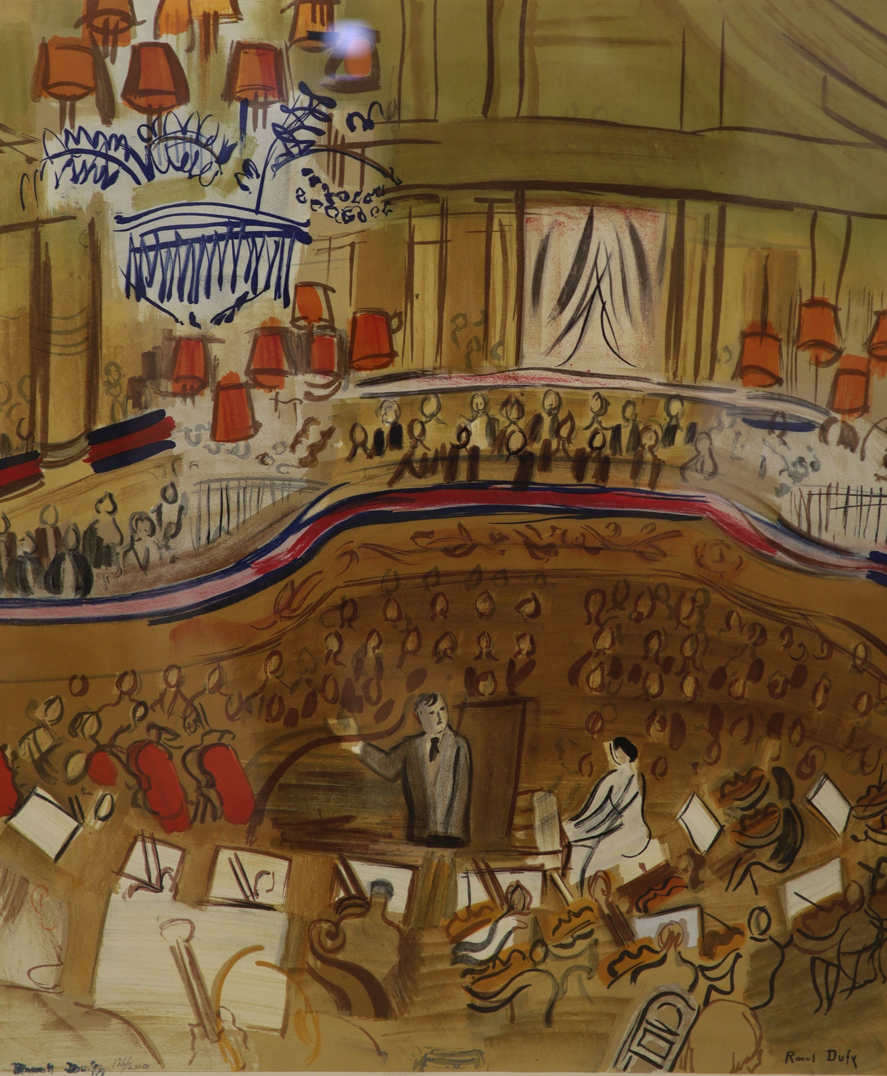 Raoul Dufy, lithograph, Le Grand Concert, 1965 Redfern Gallery label verso, studio stamp, 126/200, 52 x 44cm.